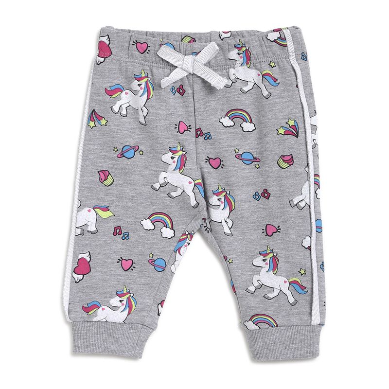 Girls Grey Printed Fleece Long Trousers image number null